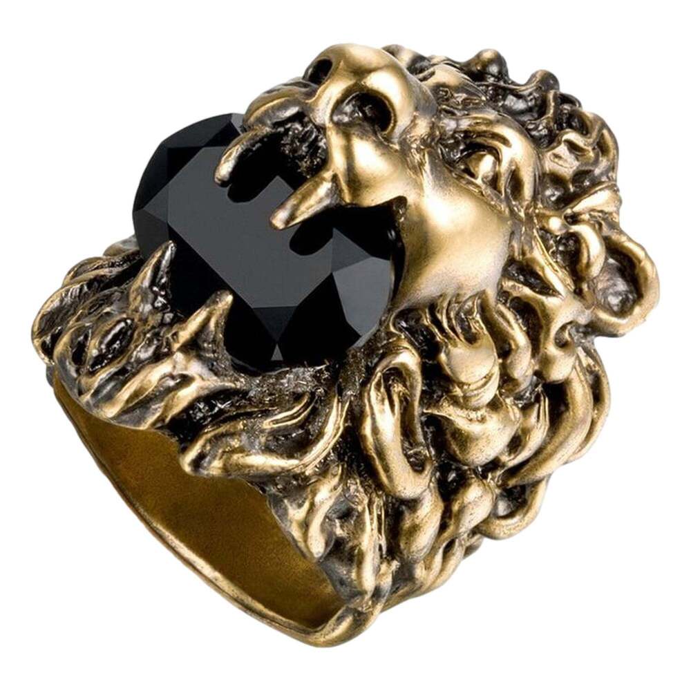 Gucci Lion Head King Ring With Crystal Aged Gold and Black - Picture 2 of 5